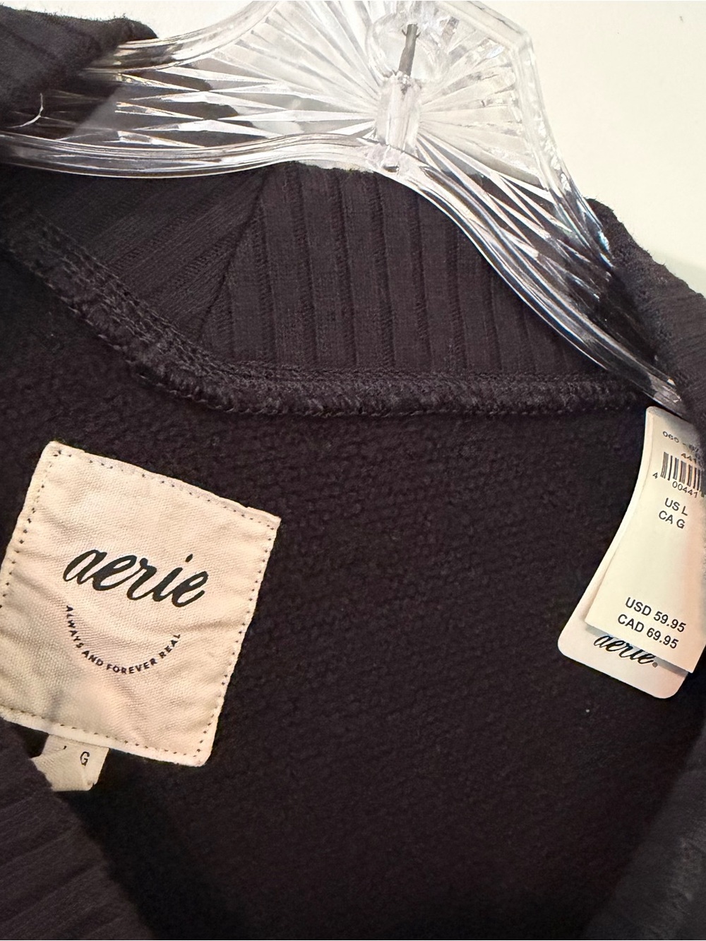 NWT aerie Black V-Neck Pullover Sweatshirt - Picture 3 of 4